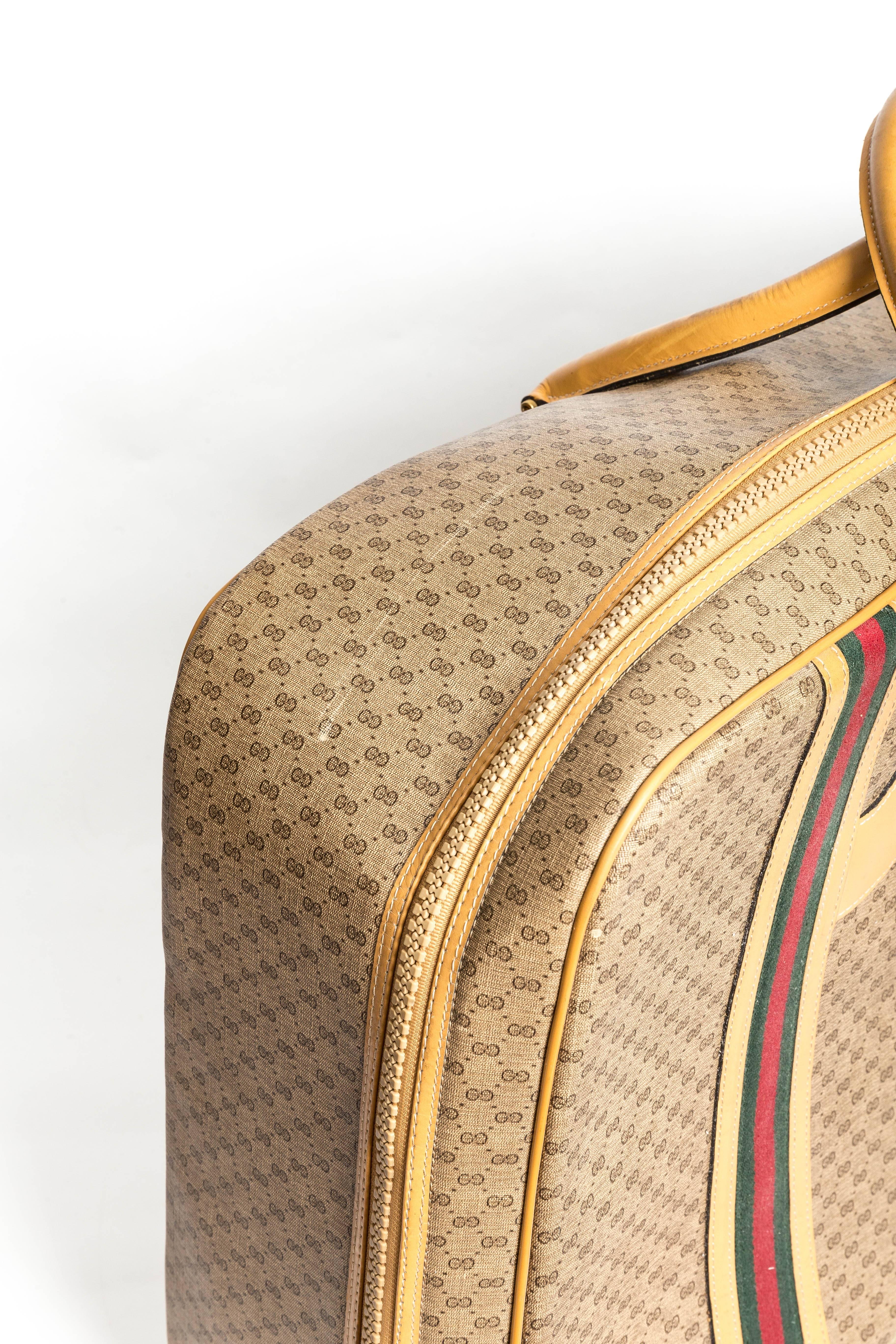 Women's or Men's Gucci Soft Tan Monogram Suitcase With Heritage Stripe For Sale
