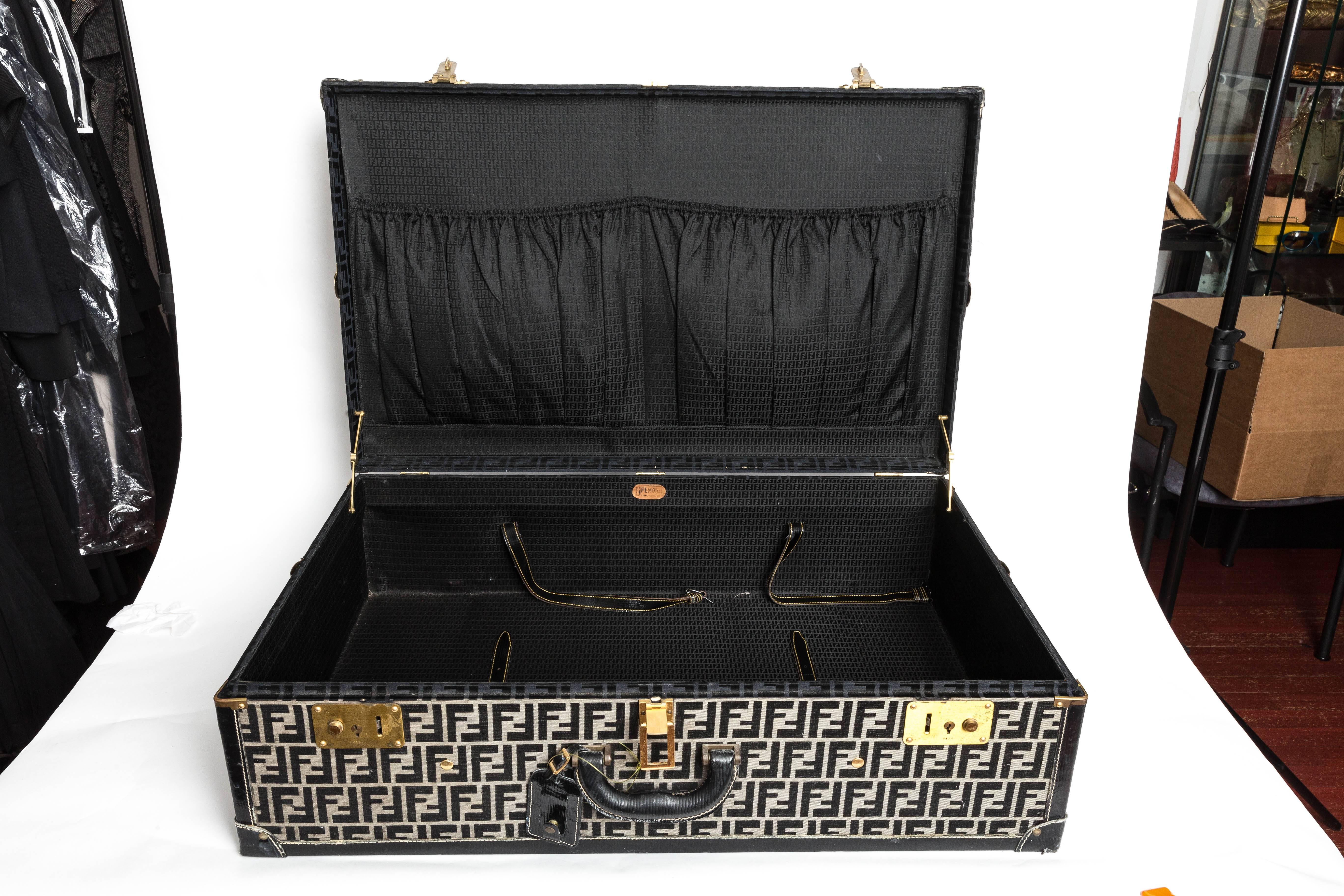 Black Rare Fendi Zucca Pattern Hard Sided Suitcase Trunk