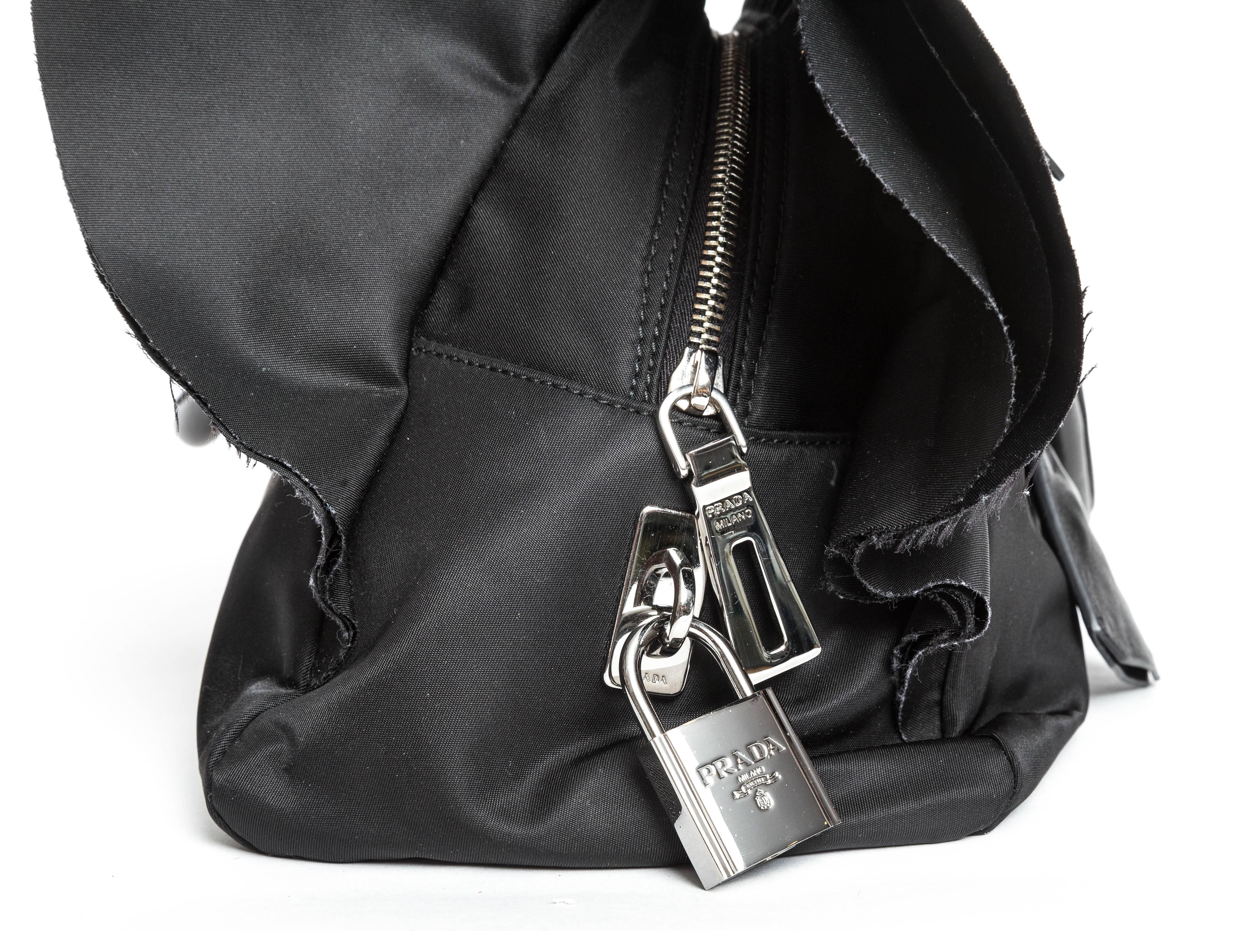 Women's Prada Black Tessuto Nylon Ruffle Bauletto Bag