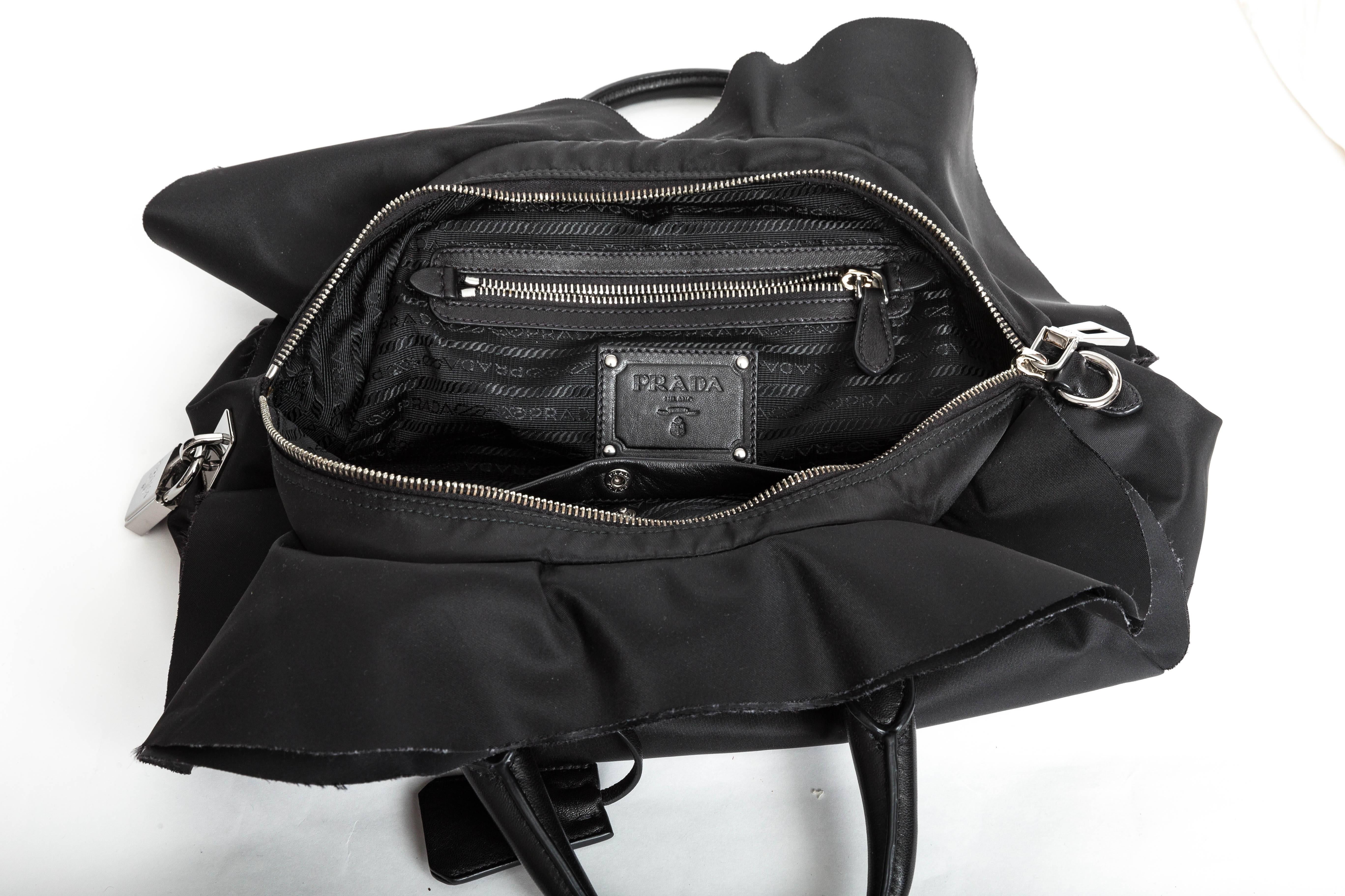 Prada Black Tessuto Nylon Ruffle Bauletto Bag 3