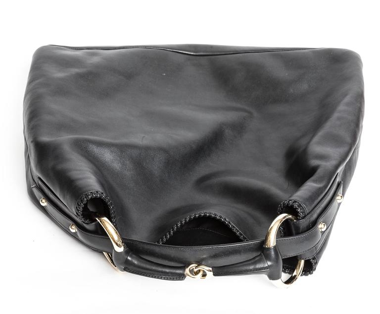 Gucci Black Leather Horsebit Hobo Bag With Silver Hardware at 1stdibs