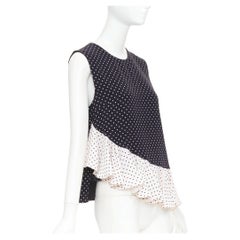 JW ANDERSON navy cream polka dot peplum ruffle asymmetric top UK12 L