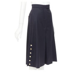THOM BROWNE navy wool side button sailor striped lining culottes shorts IT36 XXS