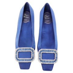 ROGER VIVIER Dec Belle Strass cobalt blue satin crystal buckle flats EU37.5