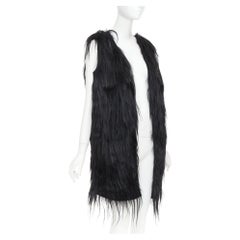 MIU MIU 2009 black long hair tiered wool fur vest coat IT42 M
