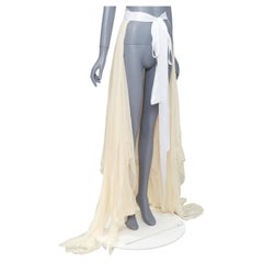 JEAN PAUL KNOTT cream hand-rolled pure chiffon silk white ribbon wrap skirt