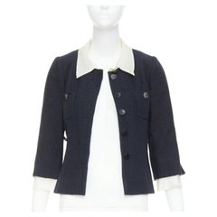 CHANEL 2010 Karl Lagerfeld Runway black cream silk trim collar crop coat FR36 S