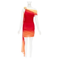 FERRAGAMO Maximilian Davis 2023 Runway one shoulder red ombre tulle dress M