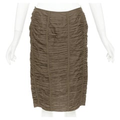 GUCCI 2001 Runway Tom Ford brown 100% silk ruched silk panel pencil skirt IT40 S