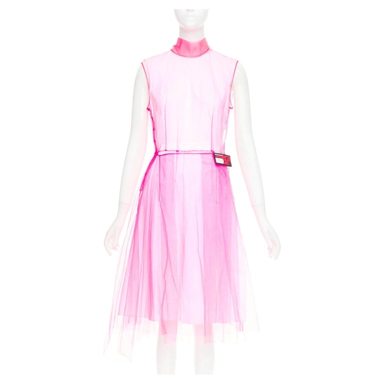 prada neon dress Prada Poplin and Tulle Dress Women Fuchsia/white Size 38