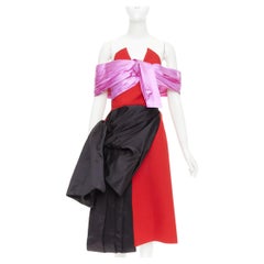 Prada 2018 Abito bustier con fascia in raso di lana vergine rosso, rosa e nero IT38 XS