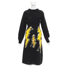 PRADA 2019 Runway Frankenstein black yellow Intarsia edge dress IT