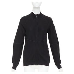 CHANEL SPORTS 09P black technical knit embroidered logo zip-up jacket FR40 L