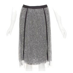 PRADA 2021 silver crystal black mesh triangle cut out lace trim skirt IT38 XS