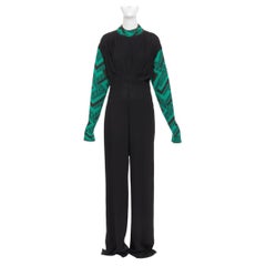 Prada 2021 Laufsteg-Jumpsuit aus schwarzem, grünem Jacquard-Wollstrick mit Plissee IT38 XS