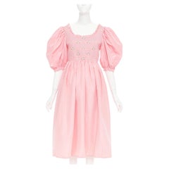 MIU MIU 2020 pink silk white flower embroidered smocked Cottage dress IT40 S