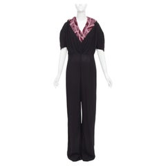 PRADA 2021 Runway pink sable jacquard wool knit trim pleated jumpsuit IT38 XS