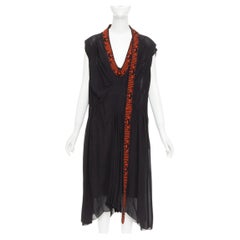 PRADA 2021 Runway black voile red sable jacquard knit neck midi dress IT38 XS