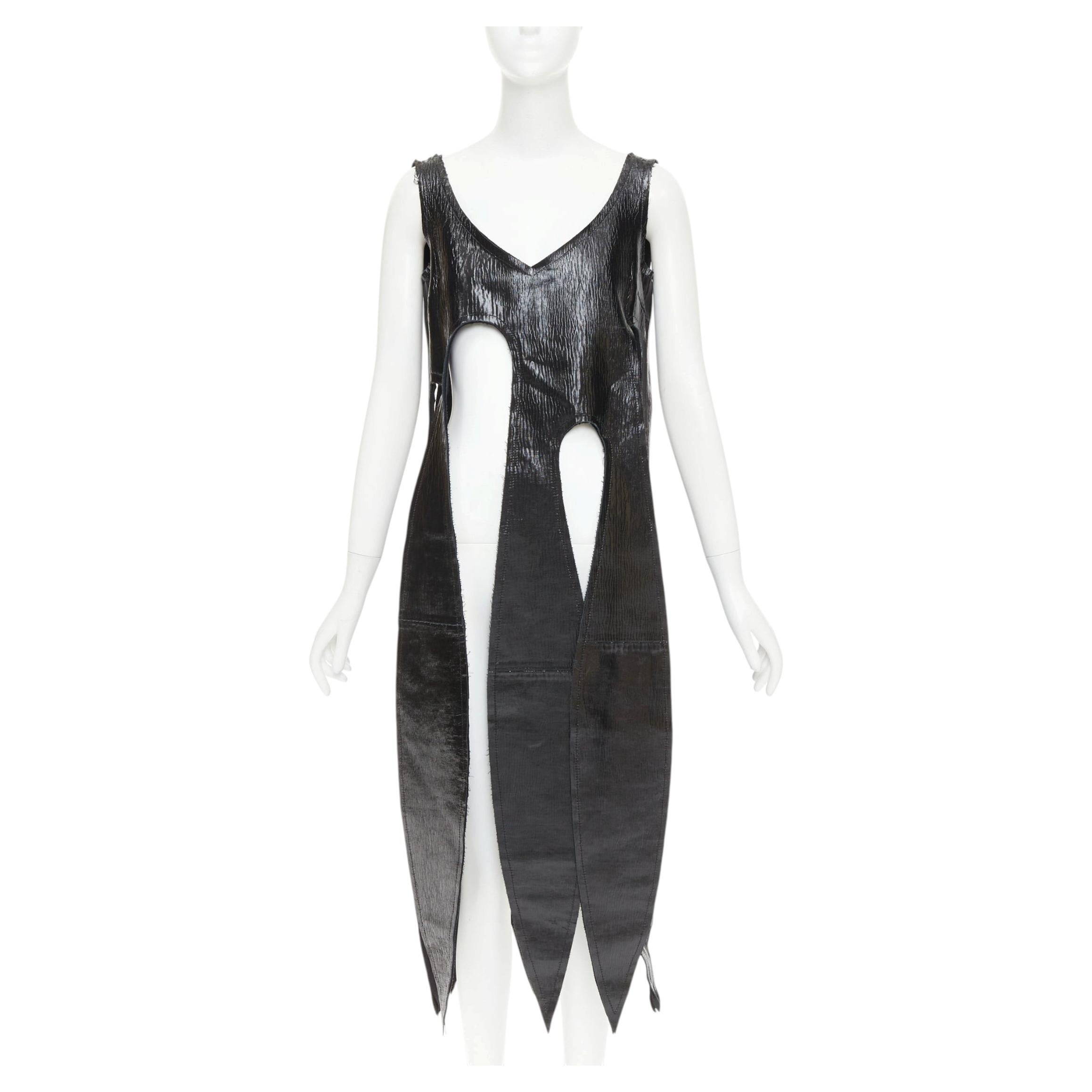 Pre-owned Comme Des Garçons Rare Comme Des Garcons 2019 Black Textured Cowhide Leather Fringed Petal Top Xs