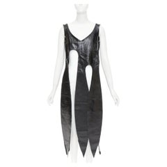 rare COMME DES GARCONS 2019 black textured cowhide leather fringed petal top XS