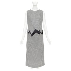 COMME DES GARCONS 2018 grey wool houndstooth 3D jagged cut out sheath dress S