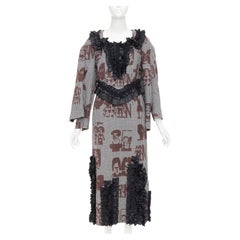 COMME DES GARCONS 2019 brown black wool gingham multi sleeve ruffle midi dress S