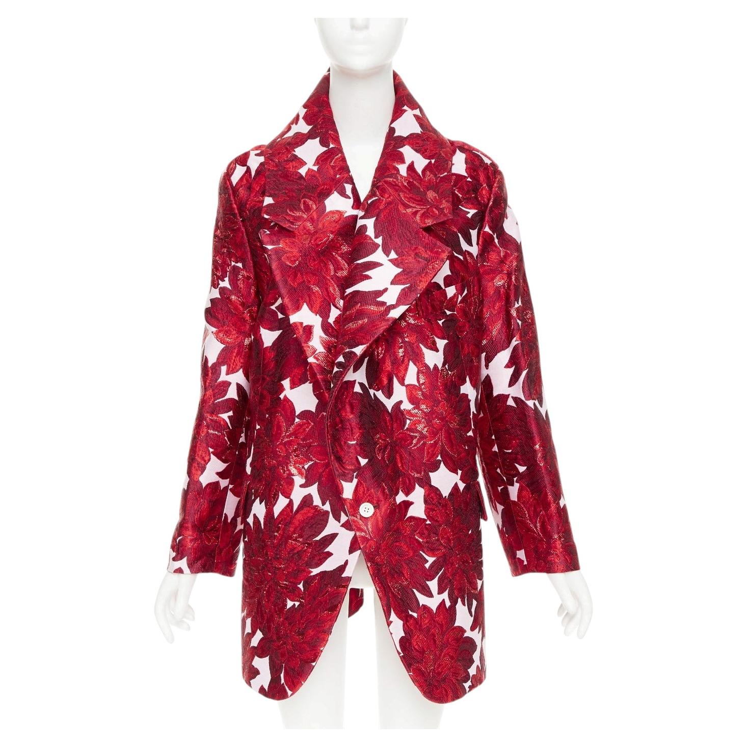 Pre-owned Comme Des Garçons Comme Des Garcons 2020 Inside Out Red Floral Brocade Trapeze Wide Lapels Coat Xs