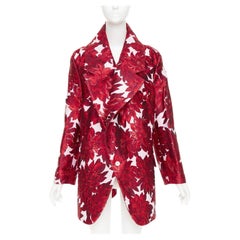 COMME DES GARCONS 2020: cappotto trapezio con revers larghi in broccato floreale rosso, rovesciato, taglia XS