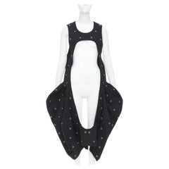 rare COMME DES GARCONS 2019 Runway wool silver grommet cut out pannier dress S