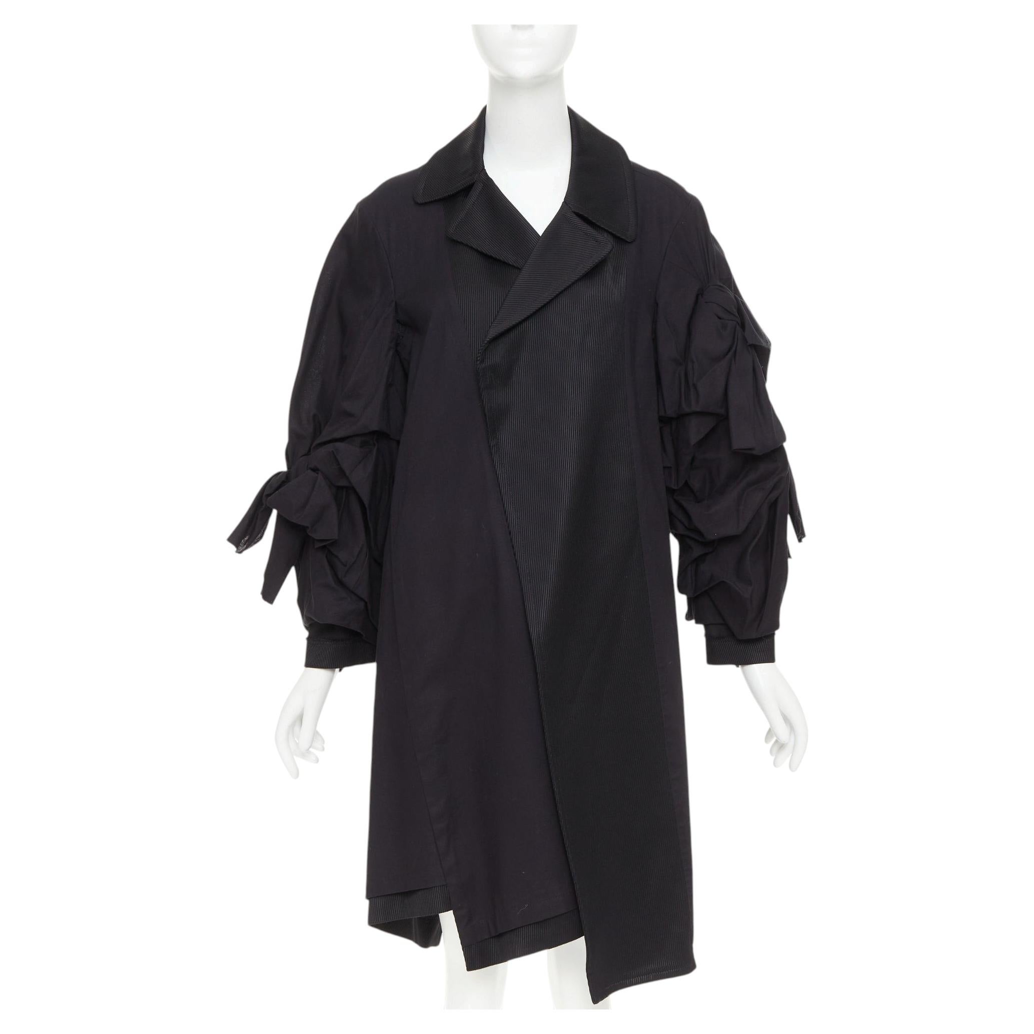 Pre-owned Comme Des Garçons Comme Des Garcons 2021 Black Twill Cotton Ruffled Bow Sleeve Asymmetric Coat S