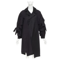 COMME DES GARCONS 2021 black twill cotton ruffled bow sleeve asymmetric coat S