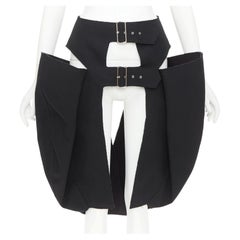 rare COMME DES GARCONS 2019 black wool multi buckle cut out pannier skirt XS