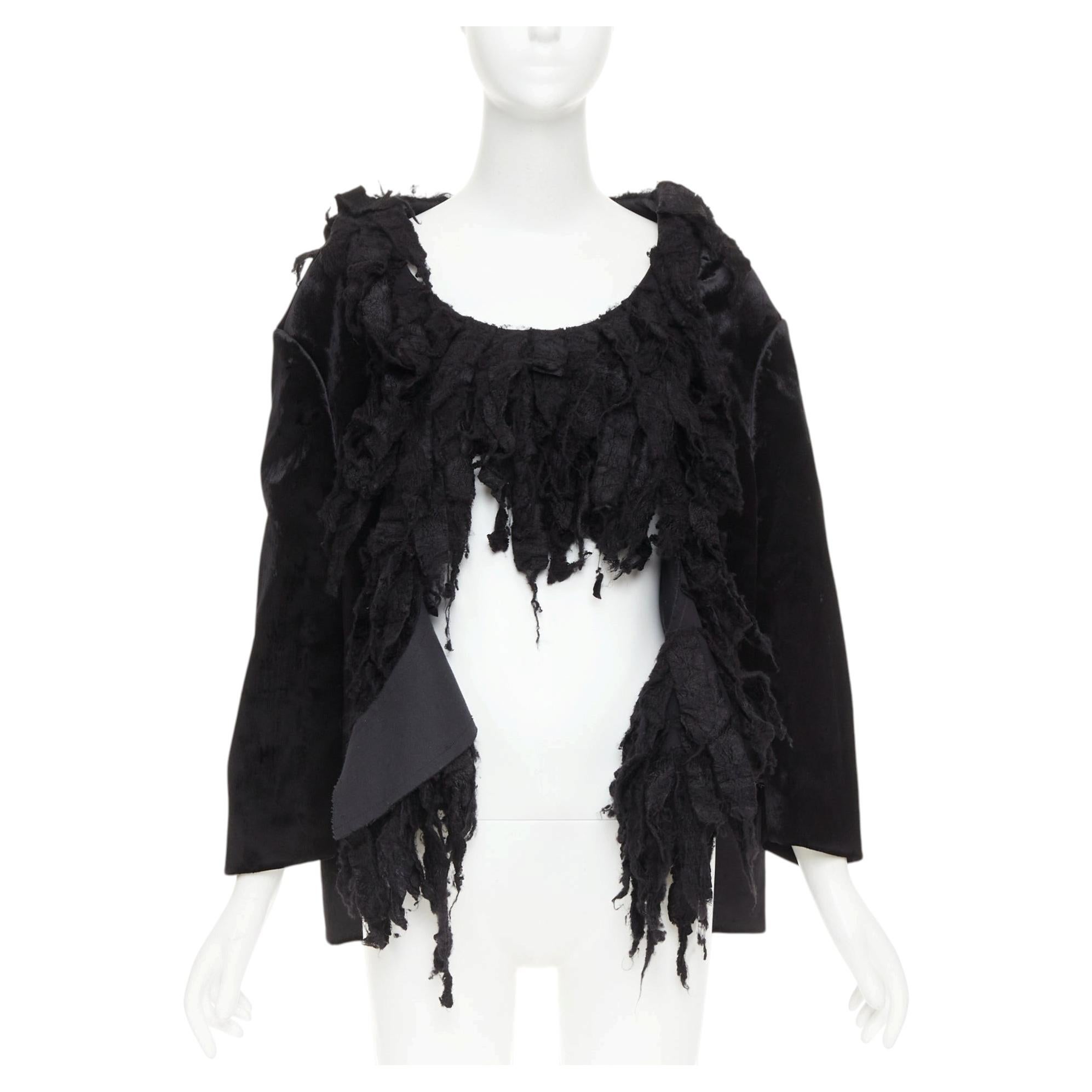 Pre-owned Comme Des Garçons Rare Comme Des Garcons 2019 Runway Black Shredded Silk Fringe Multi Sleeves Top