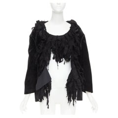 rare COMME DES GARCONS 2019 Runway black shredded silk fringe multi sleeves top