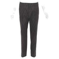 FENDI black FF Zucca monogram jacquard pleat front tapered cropped pants IT48 M
