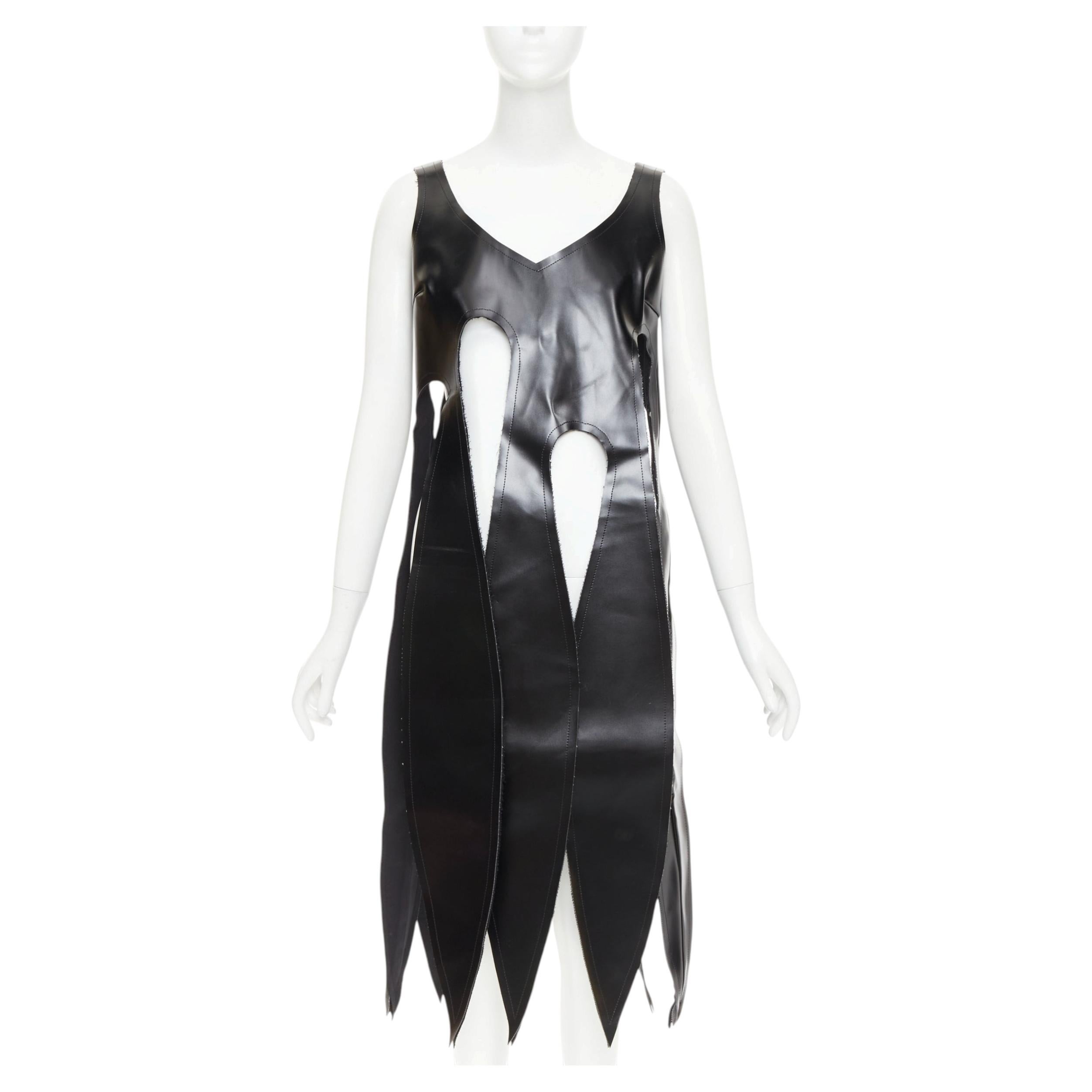 Pre-owned Comme Des Garçons Rare Comme Des Garcons 2019 Runway Black Pu V Neck Cut Out Fringe Top S