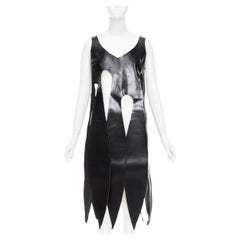 rare COMME DES GARCONS 2019 Runway black PU V neck cut out fringe top S