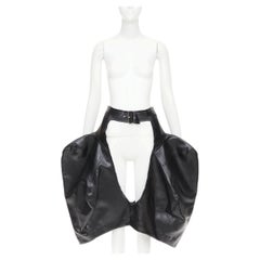 rare COMME DES GARCONS 2019 Runway black pleather cutout chaps pannier skirt M