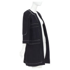 CHANEL 2015 Runway black cotton diagonal corded contrast satin piped coat FR36 S