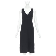 PRADA 1998 Vintage black wool rubber seamed V neck minimal sheath dress IT40 S
