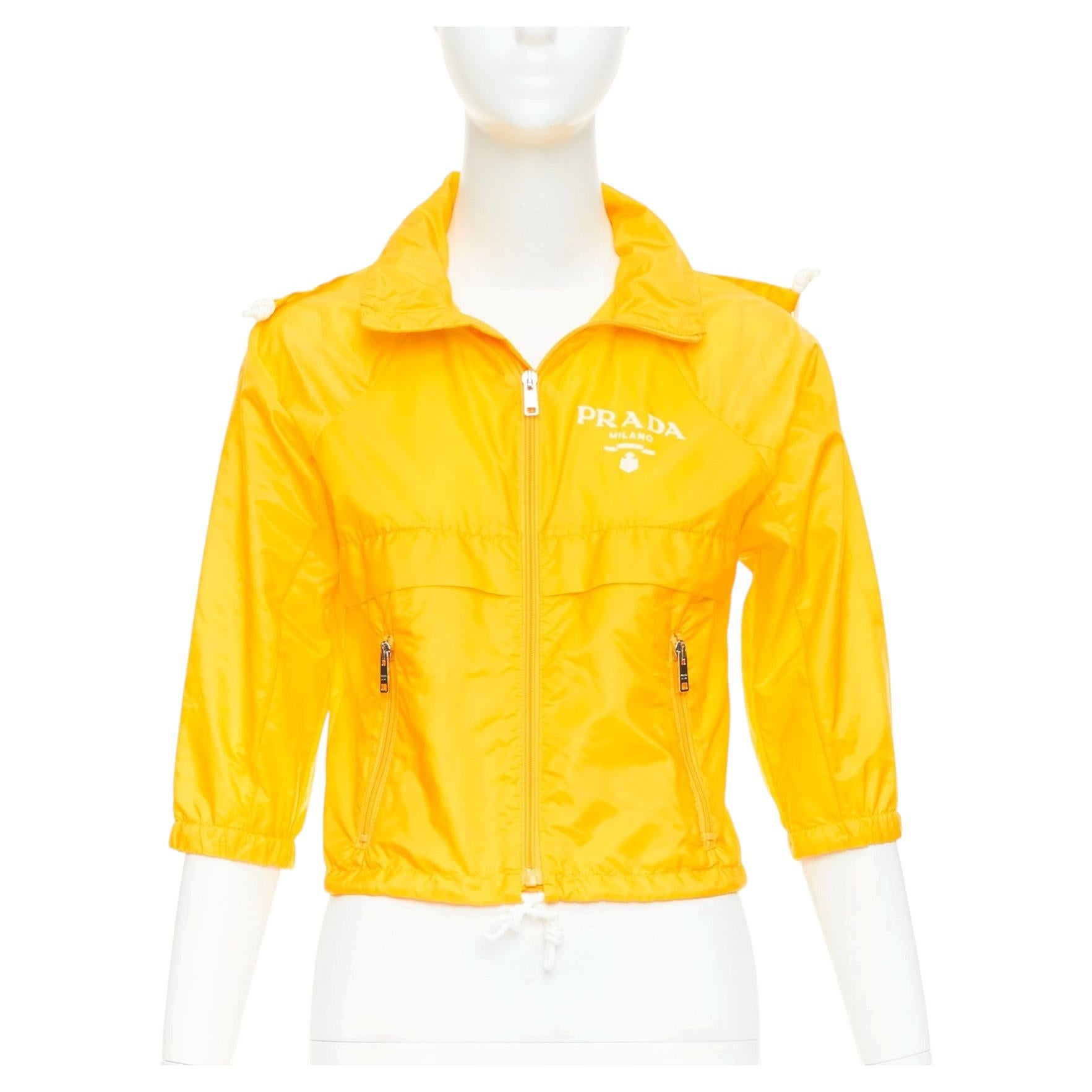 PRADA 2021 Re-nylon citron yellow white logo cropped jacket windbreaker IT38 XS