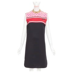 MIU MIU 2021 Runway Sportif Shift Dress black pink gold embellished dress IT40 S