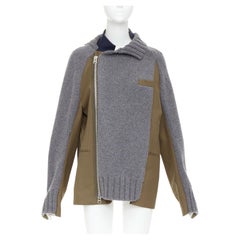SACAI 2022: chaqueta desestructurada de punto de lana gris tipo chaqueta de traje, modelo JP2, talla M