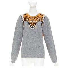GUCCI 2016  100% wool Tiger intarsia grey animal knit pullover sweater M