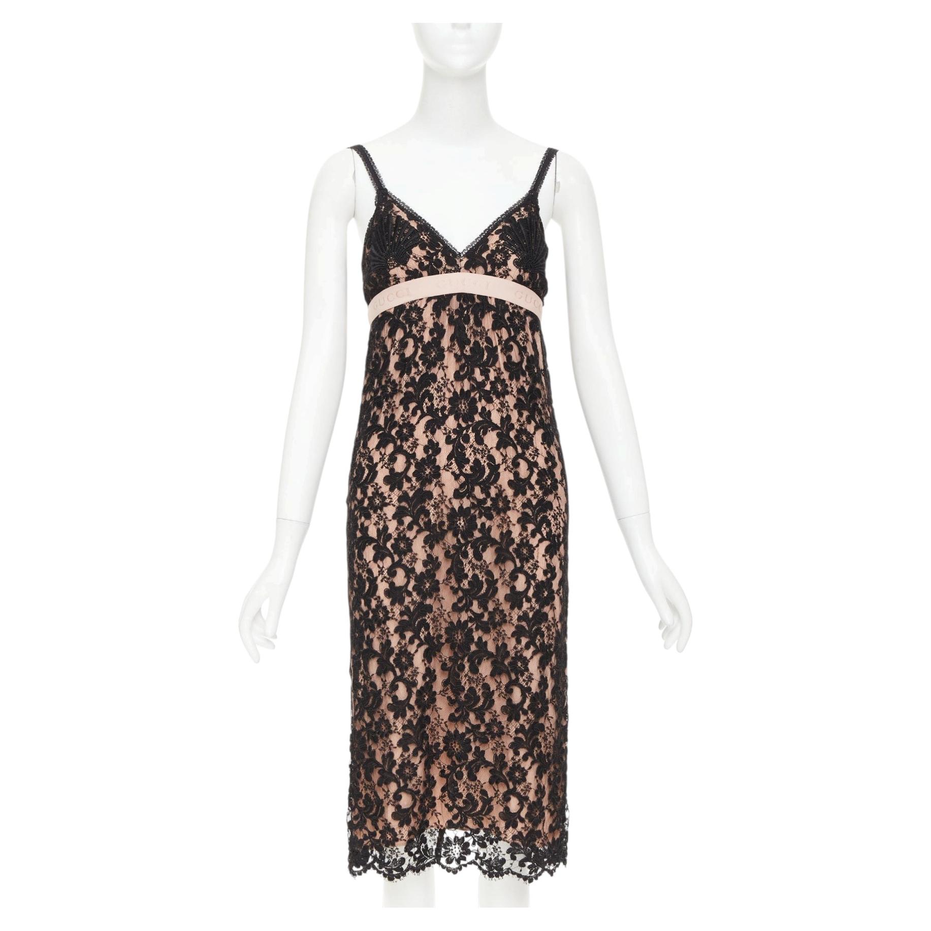 GUCCI 2021 Aria black floral lace logo jacquard lingerie cocktail dress IT36 XXS For Sale