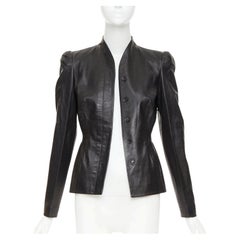 Gucci Tom Ford Vintage-Jacke aus schwarzem Lammleder mit gerafften Schultern, Größe IT40 S