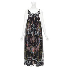 rare FENDI 2017 Riwau Blazon Cherub Gauze black silk empire gown dress FR38 M
