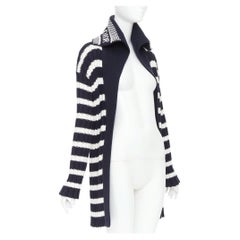 DIOR navy white cotton cashmere logo intarsia back neck striped cardigan FR34 XS