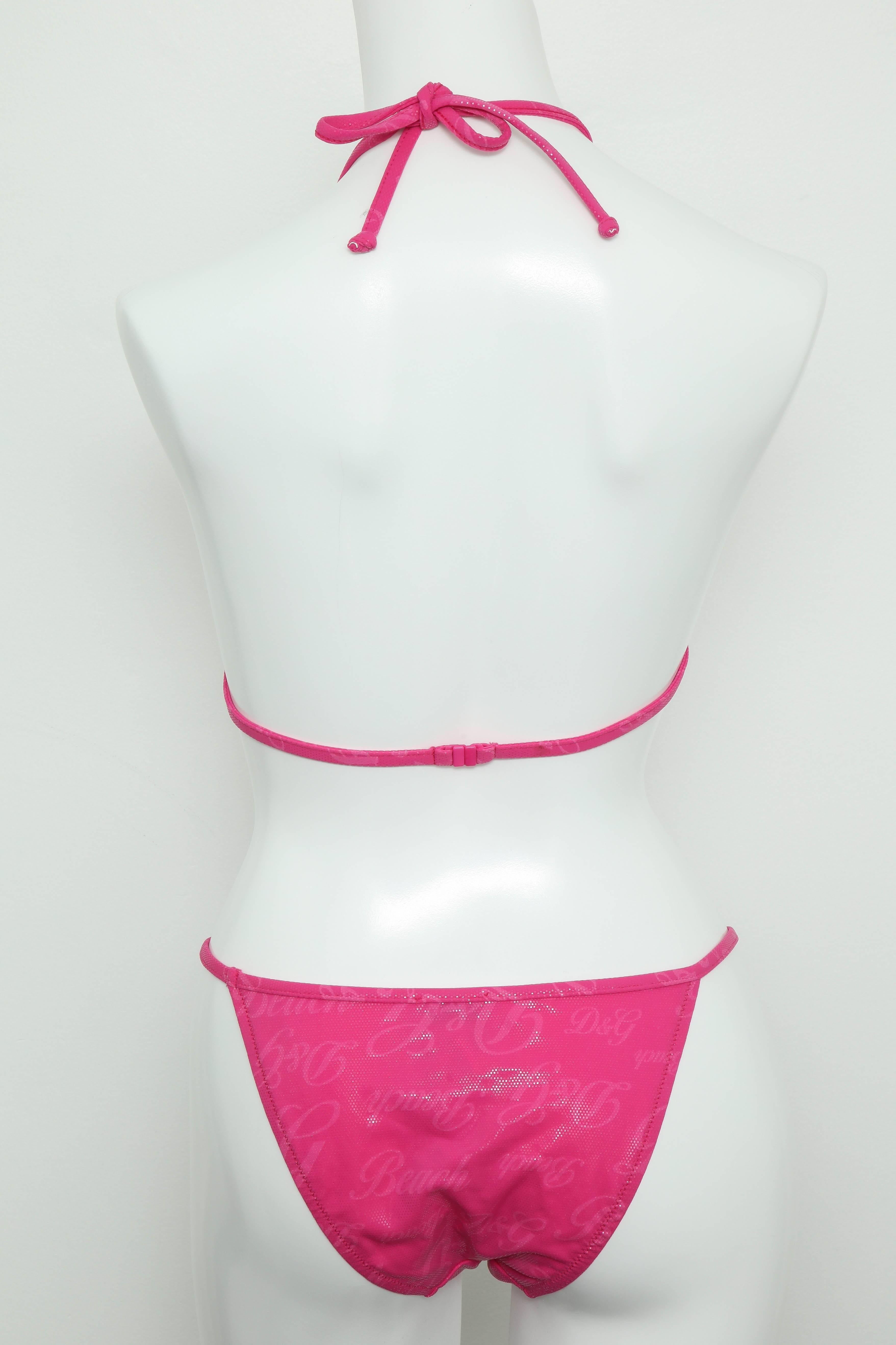 D&G Dolce & Gabbana Pink Bikini Swimwear  In Excellent Condition For Sale In Chicago, IL