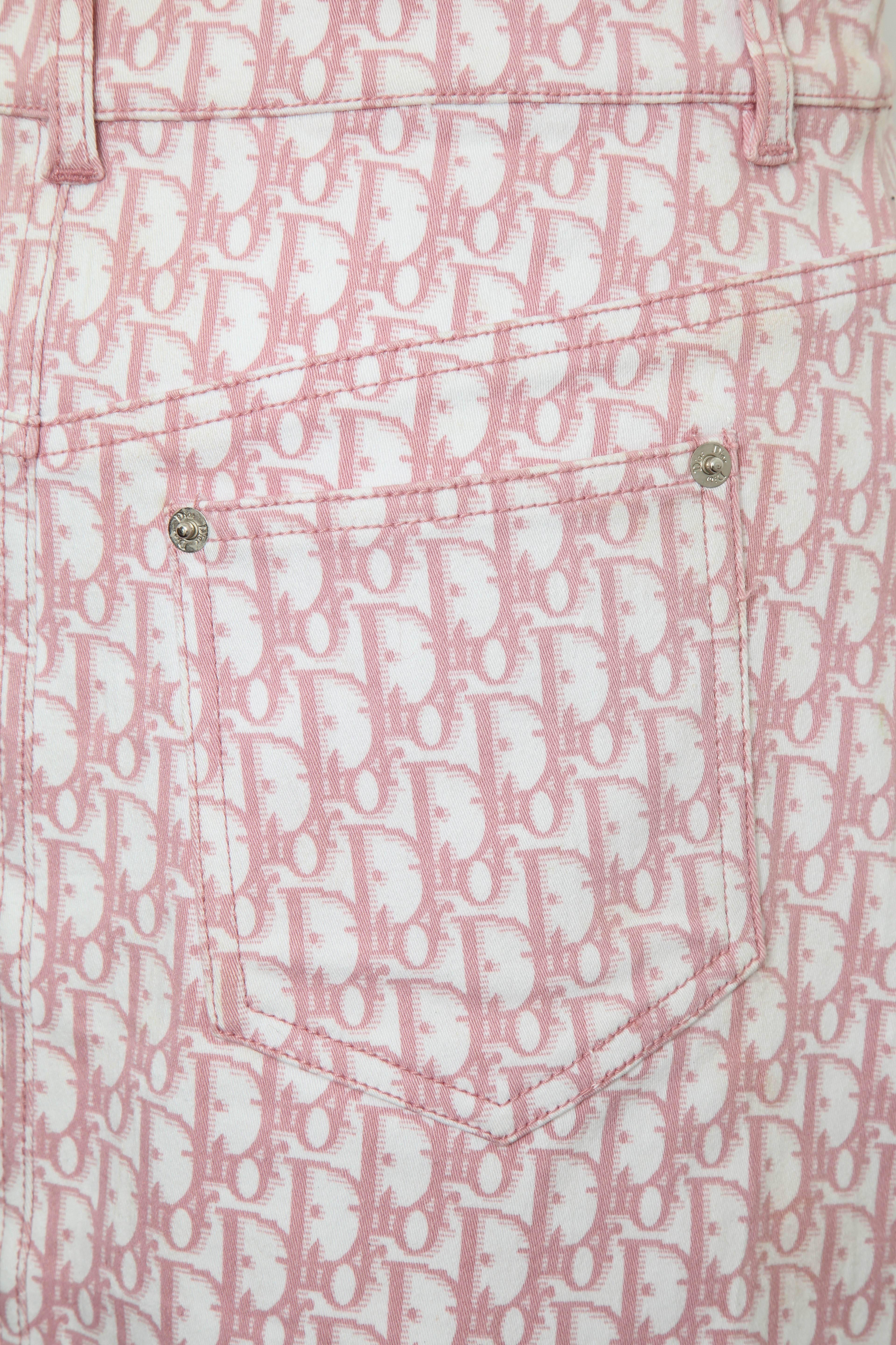 Beige John Galliano for Christian Dior Pink Trotter Logo Skirt